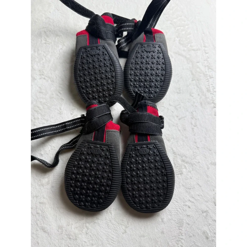 Red Gray Dog Booties XL Set of 4 Reflective Straps Non-Slip Outdoor Pet Shoes